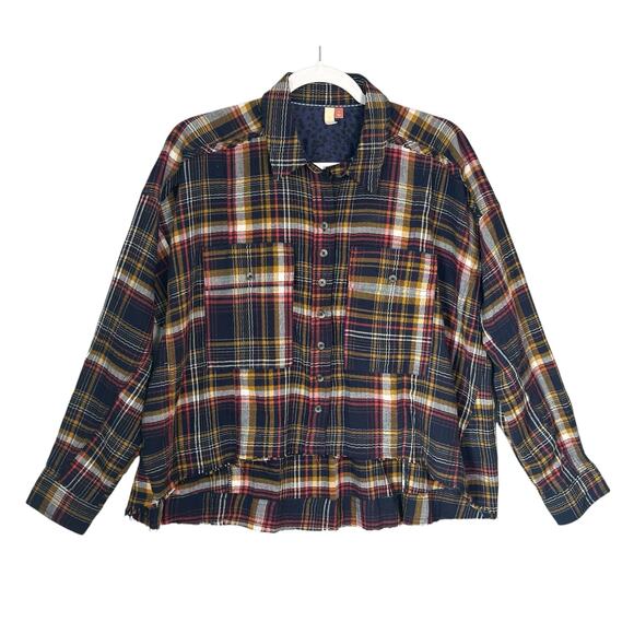 Pilcro Cropped Plaid Button Up Shirt Sz S Anthropologie High Low Frayed Hem Boxy - Picture 2 of 12